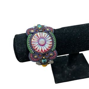 Dori Csengeri green red soutache jewel bracelet flower bohemian statement unique